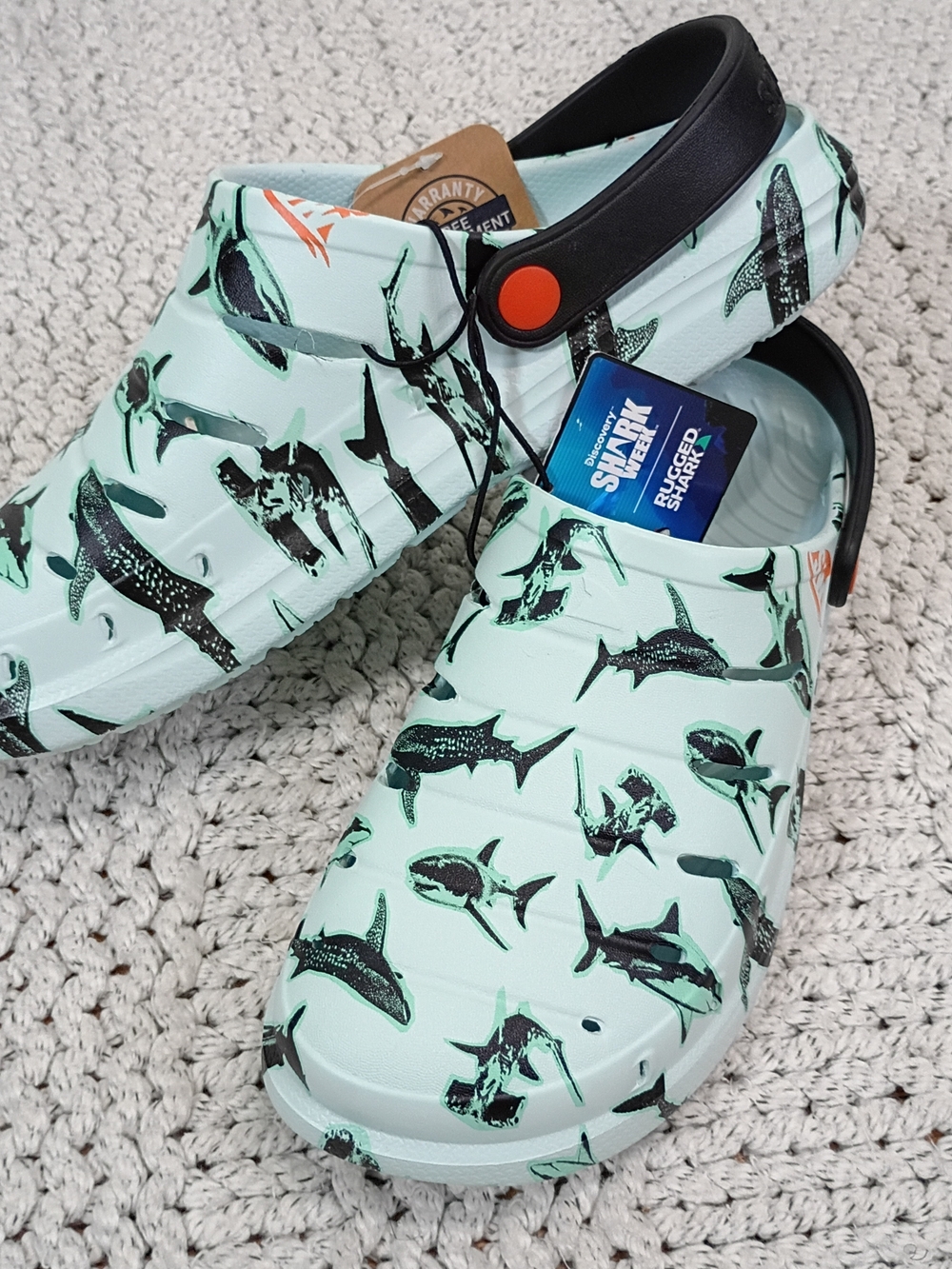 NWT Rugged Shark Men's Shark Week Slip-On Clog with Black Strap